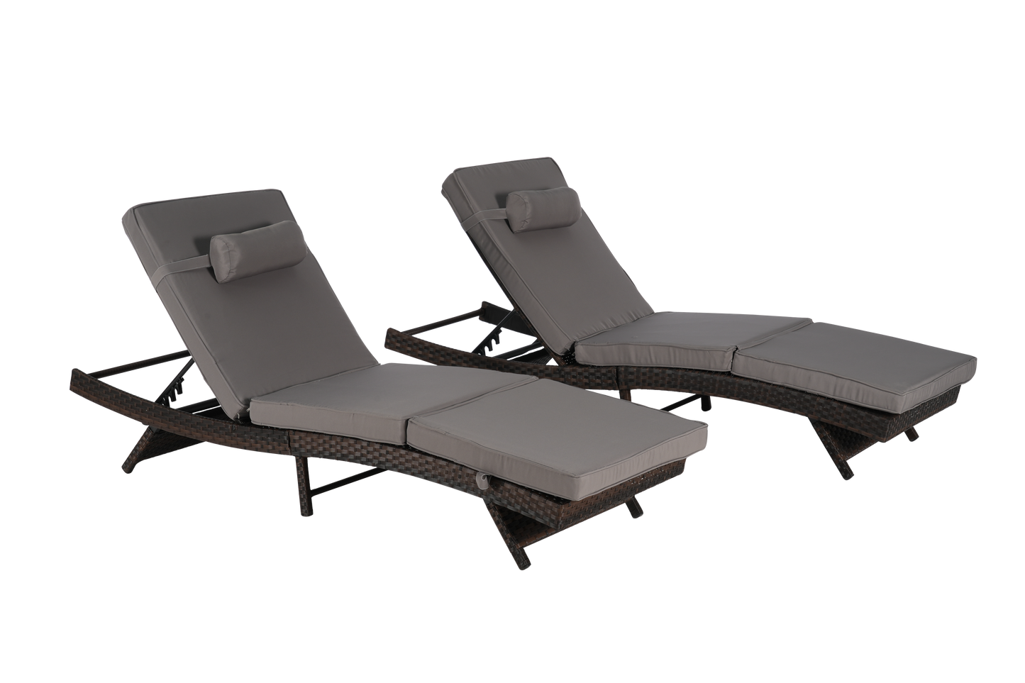 Outdoor Reclining Lounge Chair PE Rattan Dark Gray Set of 2