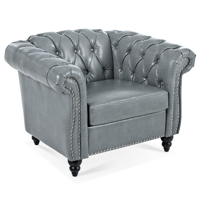Accent Chair Contemporary PU Leather Gray Birch Legs 39x32x28 In 220 LB