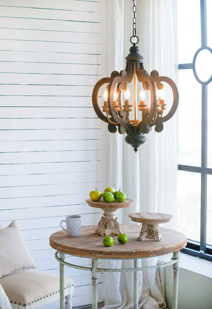 French Country Wood Chandelier 6-Light Farmhouse Pendant 28 In Chain