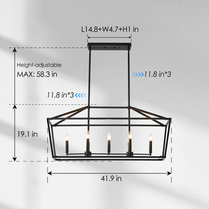 Chandelier Industrial Linear 5-Light Matte Black Metal Pendant 39 In