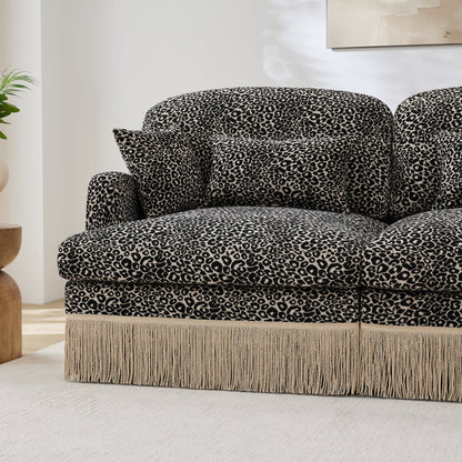 Sectional Sofa Modular Chenille Leopard Print Khaki 4 Seat Deep Seat