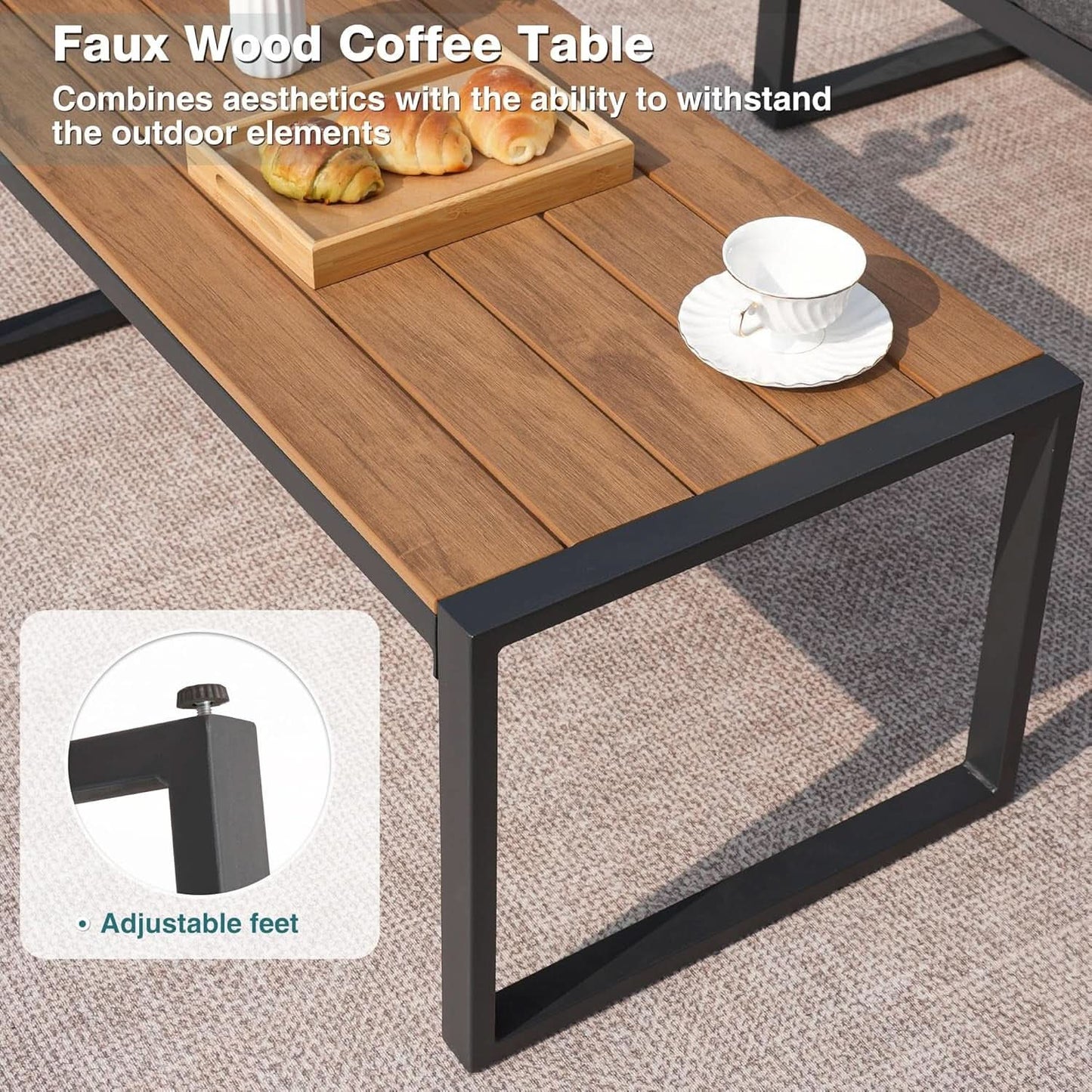 4 Piece Patio Set With Coffee Table Beige Metal Frames And Washable Cushions