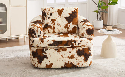 Swivel Accent Chair 360 Degree Faux Fur Beige Dual-Layer Cushion 36.6x36.5 In