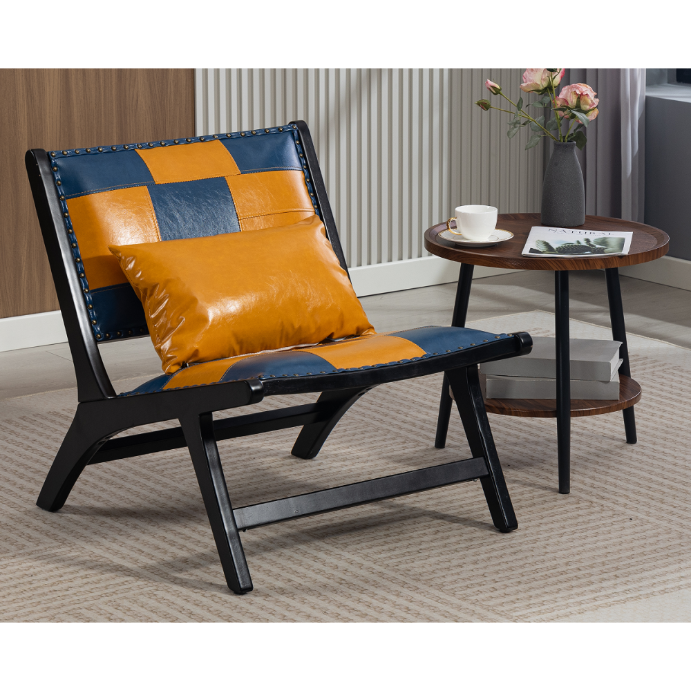 Mid-Century Accent Lounge Chair – Solid Wood Frame, Wide Seat, Boho Scandinavian Style