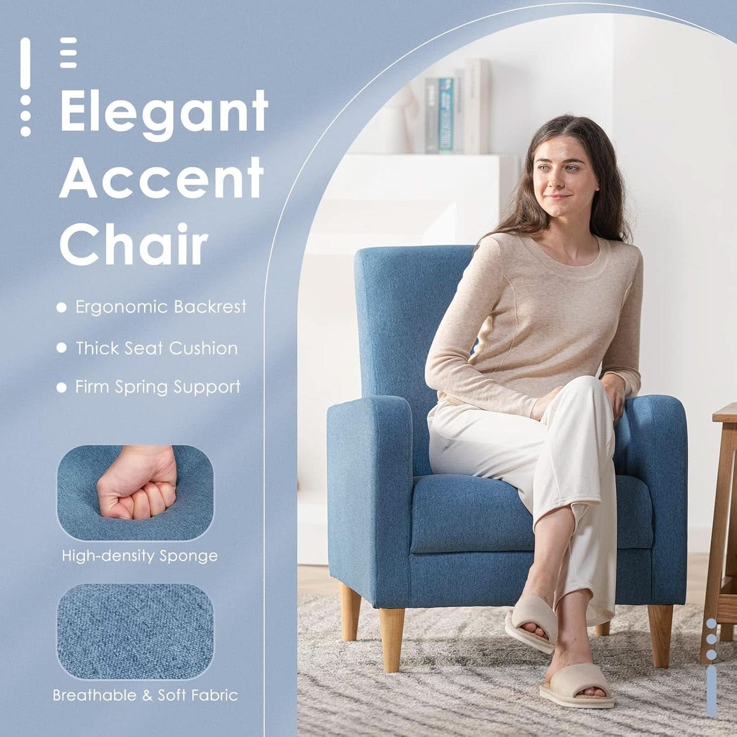 Blue Upholstered Accent Armchair With Back Cushions