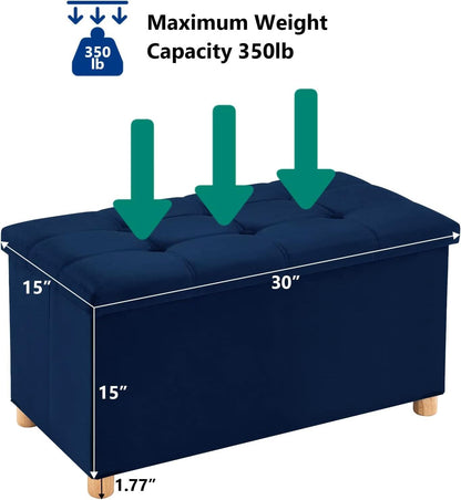 30 Inch Multifunctional Folding Storage Ottoman Navy