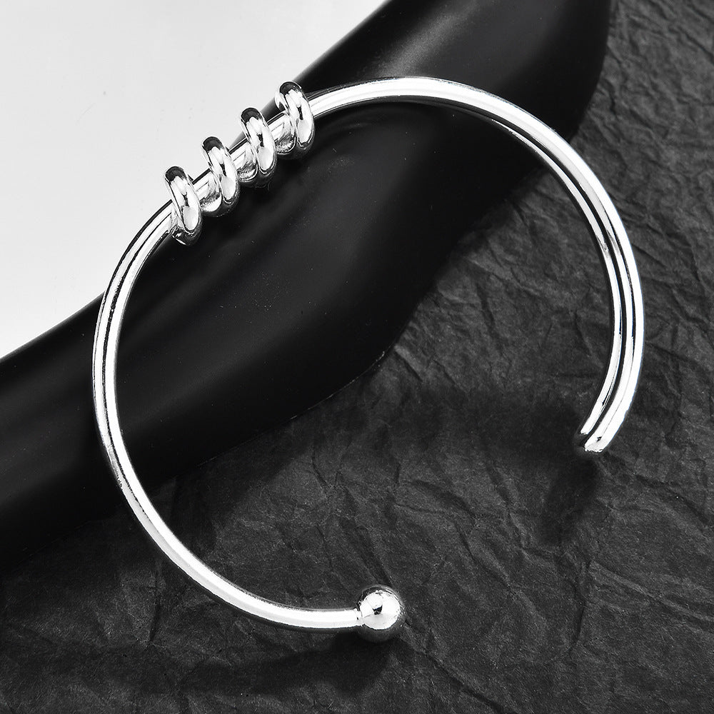 Mobius Irregular Geometric Open Cuff Bangle Set For Women, Broken Silver Stackable Bracelets, Minimal European Fashion Jewelry