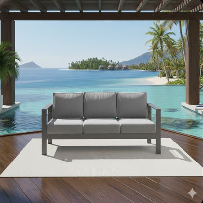3-Seat Outdoor Aluminum Sofa 74" Dark Gray