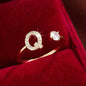 Adjustable Copper Initial Ring with Four-Claw Round Zirconia