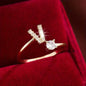 Adjustable Copper Initial Ring with Four-Claw Round Zirconia