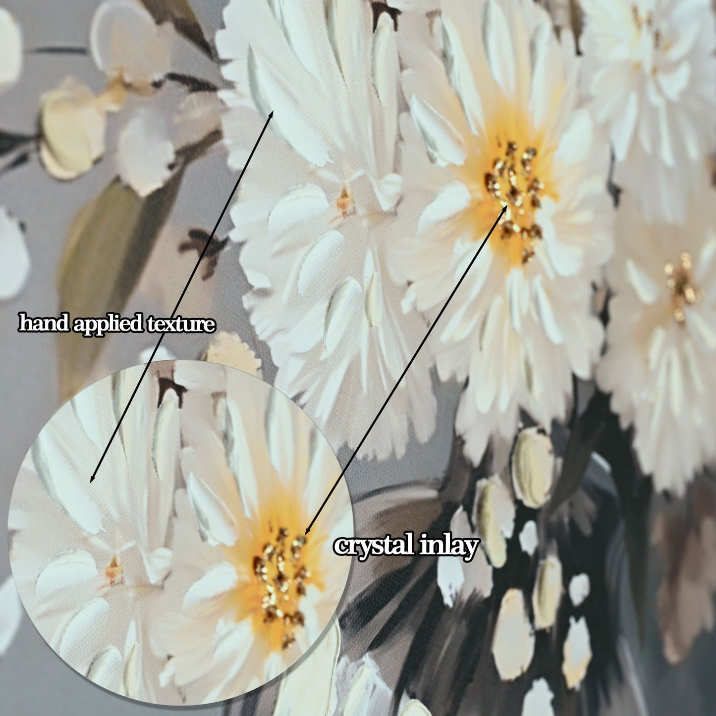 Chrysanthemum Vase Canvas Wall Art Decor Country - Stone White