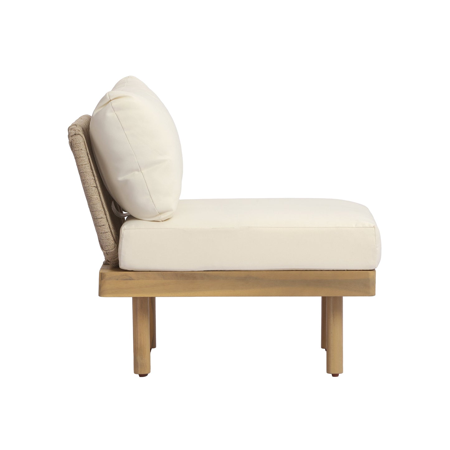 Outdoor Sectional Set Acacia Wood Rope L-Shape Beige 6 Piece