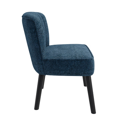 Accent Chair Shellback Channel Back Boucle Navy Blue Solid Wood Legs