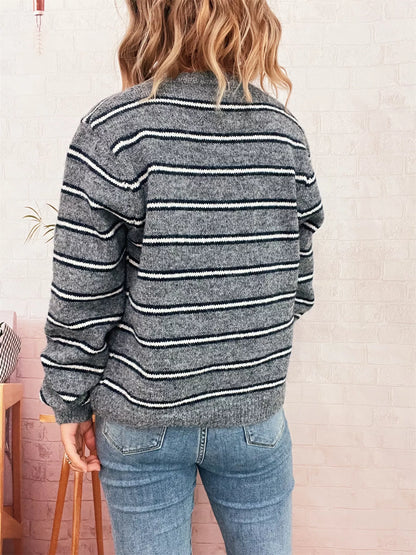 Striped Button-Up Long Sleeve Cardigan
