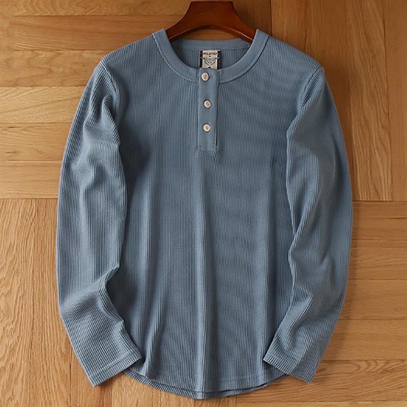 European And American Men's Cotton Waffle-Weave Long-Sleeve T-Shirt Base Layer