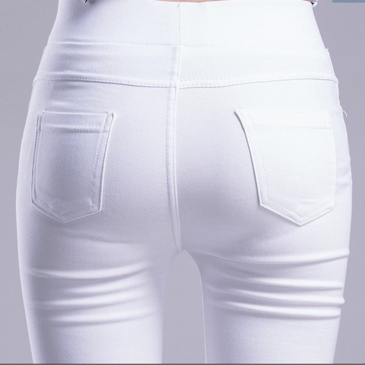 Outerwear Stretchy Elastic-waist Colorful Pencil Pants