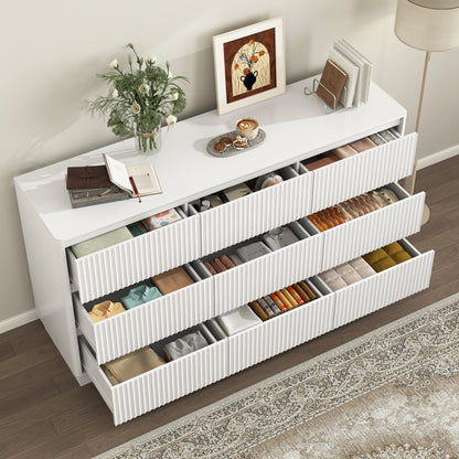 Dresser Mid-Century 9-Drawer White Wave No-Handle 59.1x15.7x31.6 In