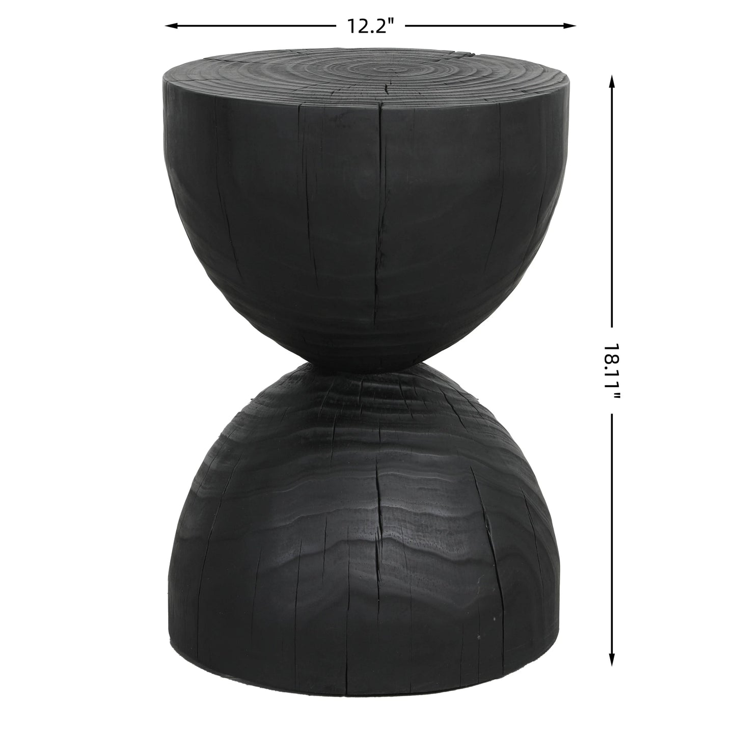 Solid Mango Wood Round Side Table, 12.2x18.11 in, Black, Burnt Vintage Look