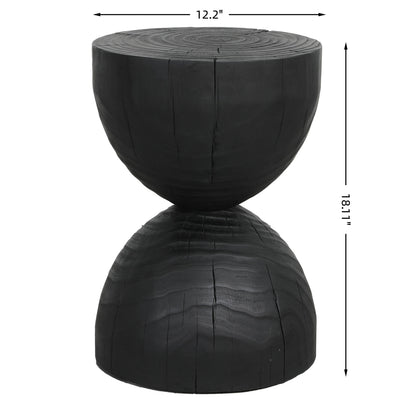 Solid Mango Wood Round Side Table, 12.2x18.11 in, Black, Burnt Vintage Look
