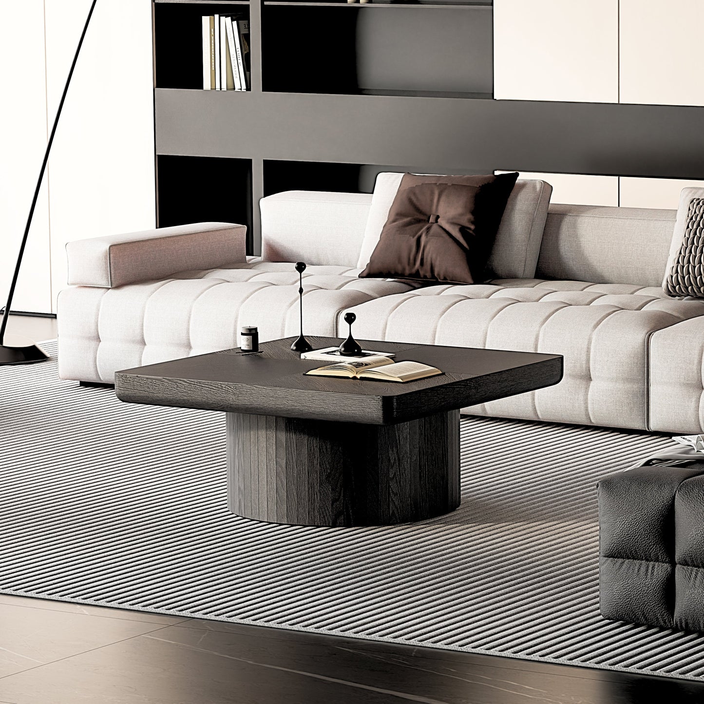 2-Piece Wood Nesting Coffee Tables, Fluted Pedestal, Living Room, Black