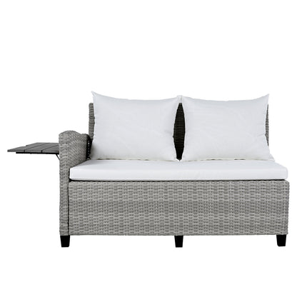 Outdoor Sectional Set PE Rattan Steel White 5 Piece Seats 7 Extendable