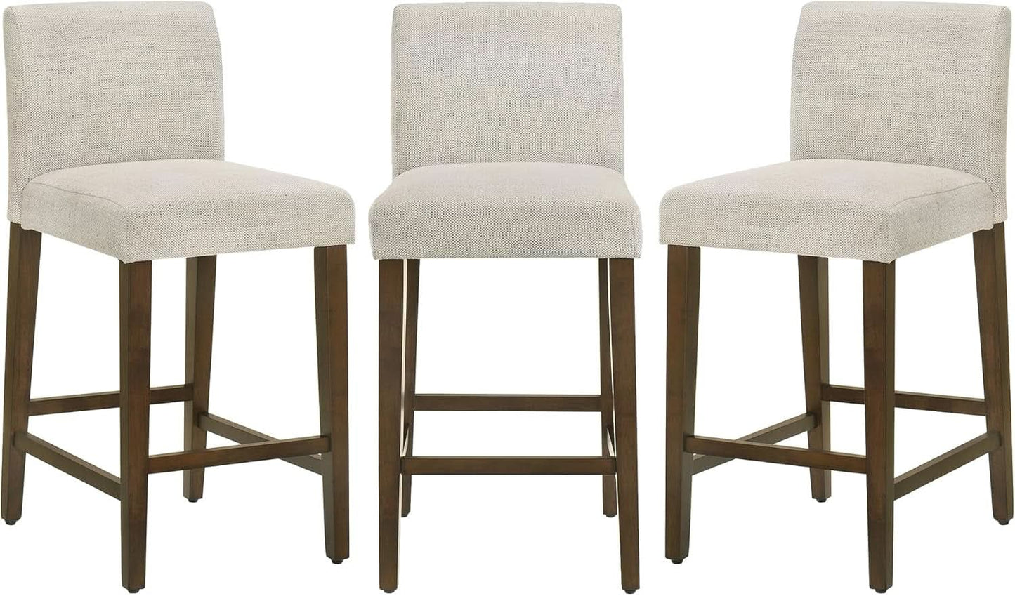 Ivory Upholstered Counter Height Bar Stools Set of Three