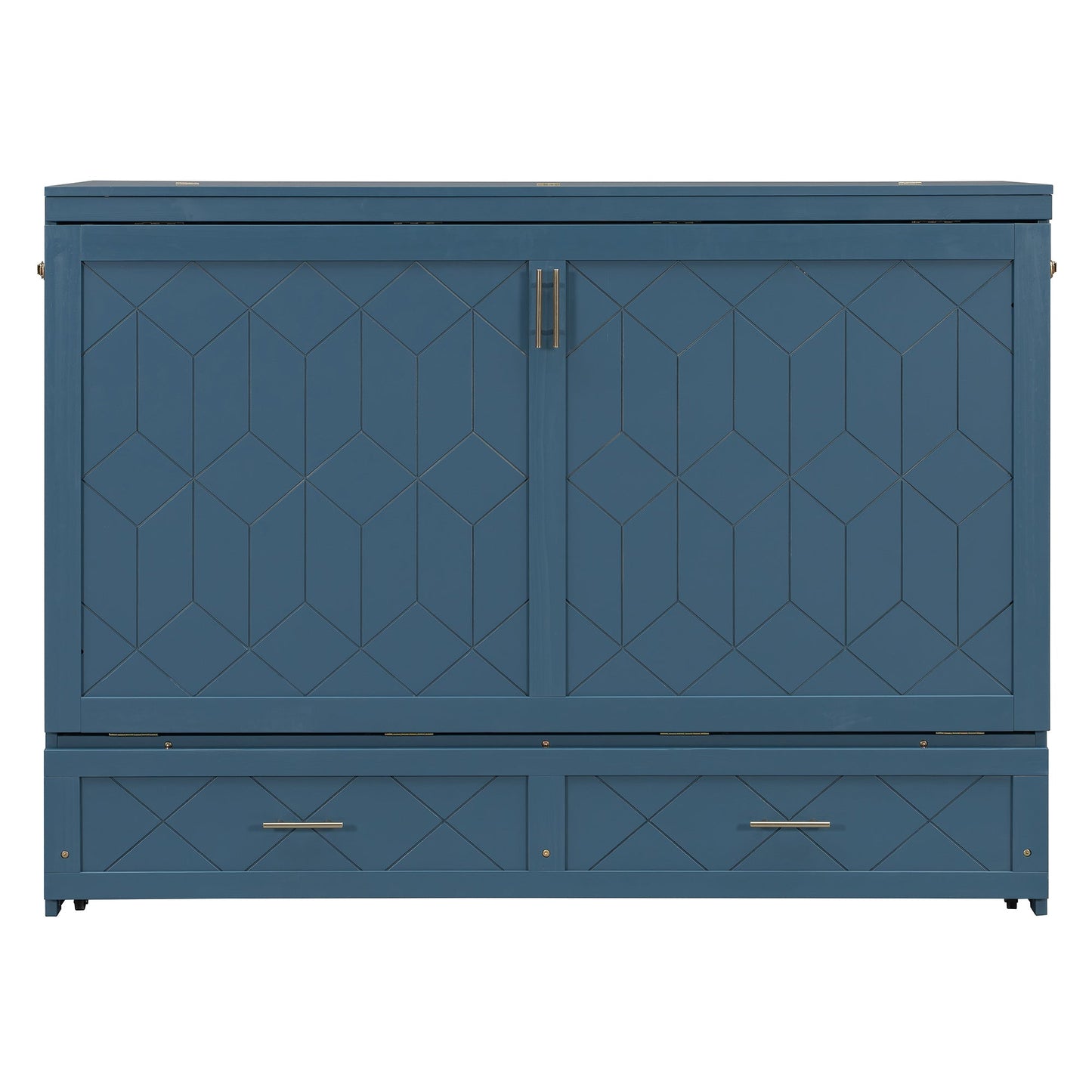 Queen Size Murphy Bed Wall Bed with Drawer and Sockets and USB Ports, Navy Blue