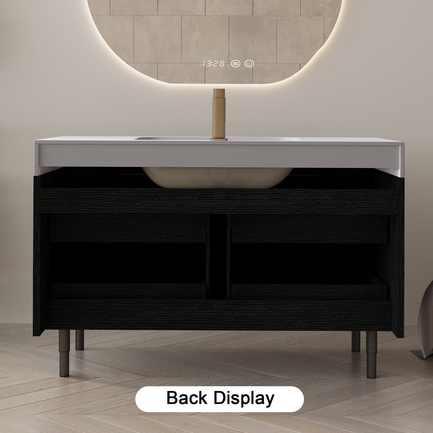 35.4' Modern Bathroom Vanity with Undermount Sink, Sintered Stone Top, Waterp...