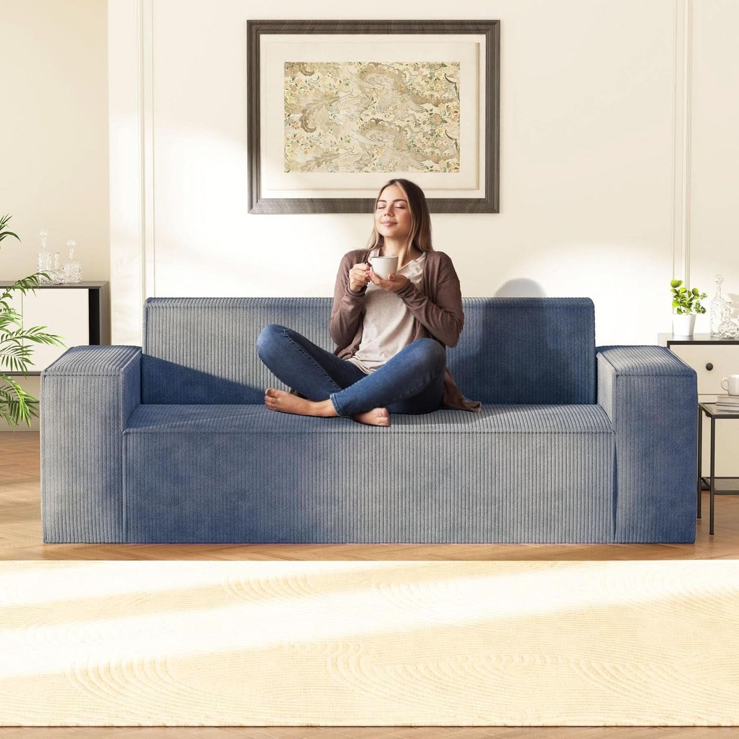 Sofa In A Box Memory Foam 3 Seater Grey Corduroy Fabric