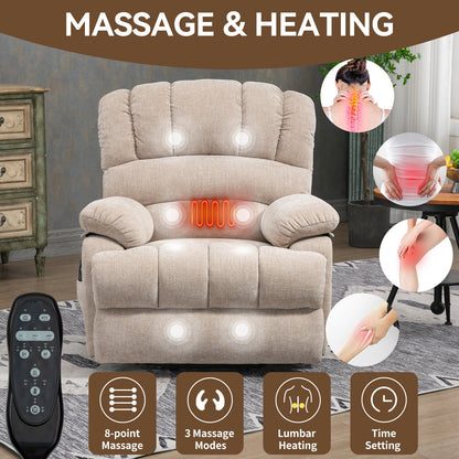 Lift Recliner Chair Power Oversized Chenille Beige 23 In Seat USB 350 LB