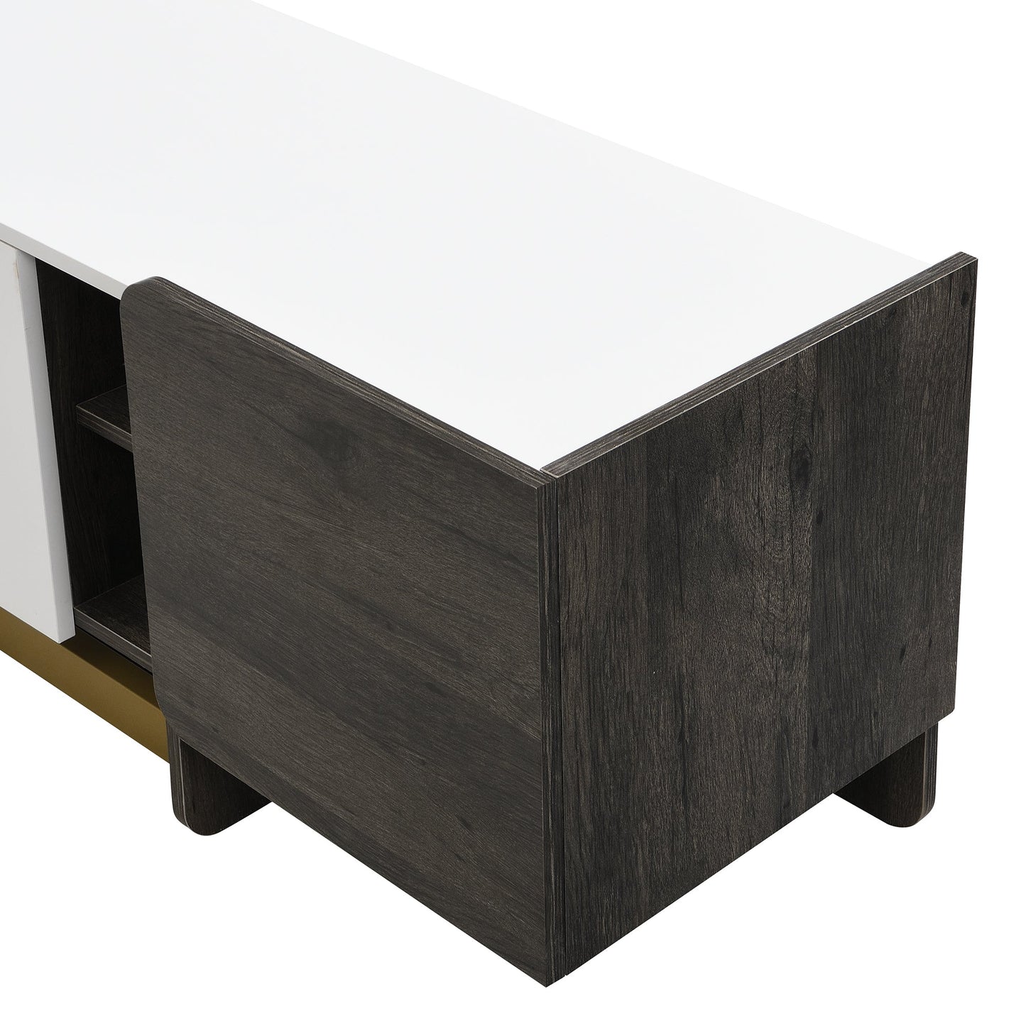 TV Stand Luxury White MDF Metal Legs Drawer 2-Cabinet Fits 70 In TV 66.7 In