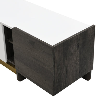 TV Stand Luxury White MDF Metal Legs Drawer 2-Cabinet Fits 70 In TV 66.7 In