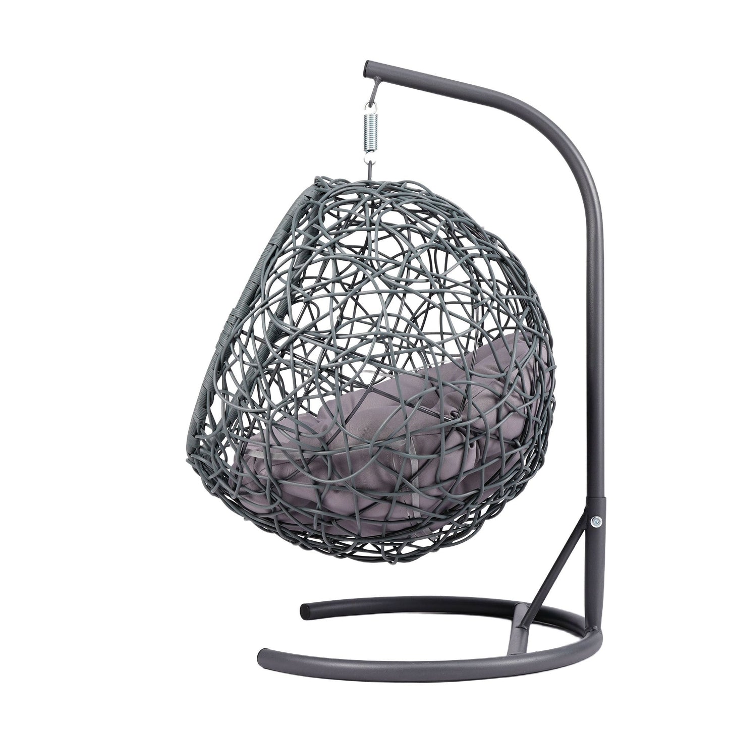 Cat Swing Bed with Stand and Cushion, Rattan Wicker Egg Chair Style, Gray