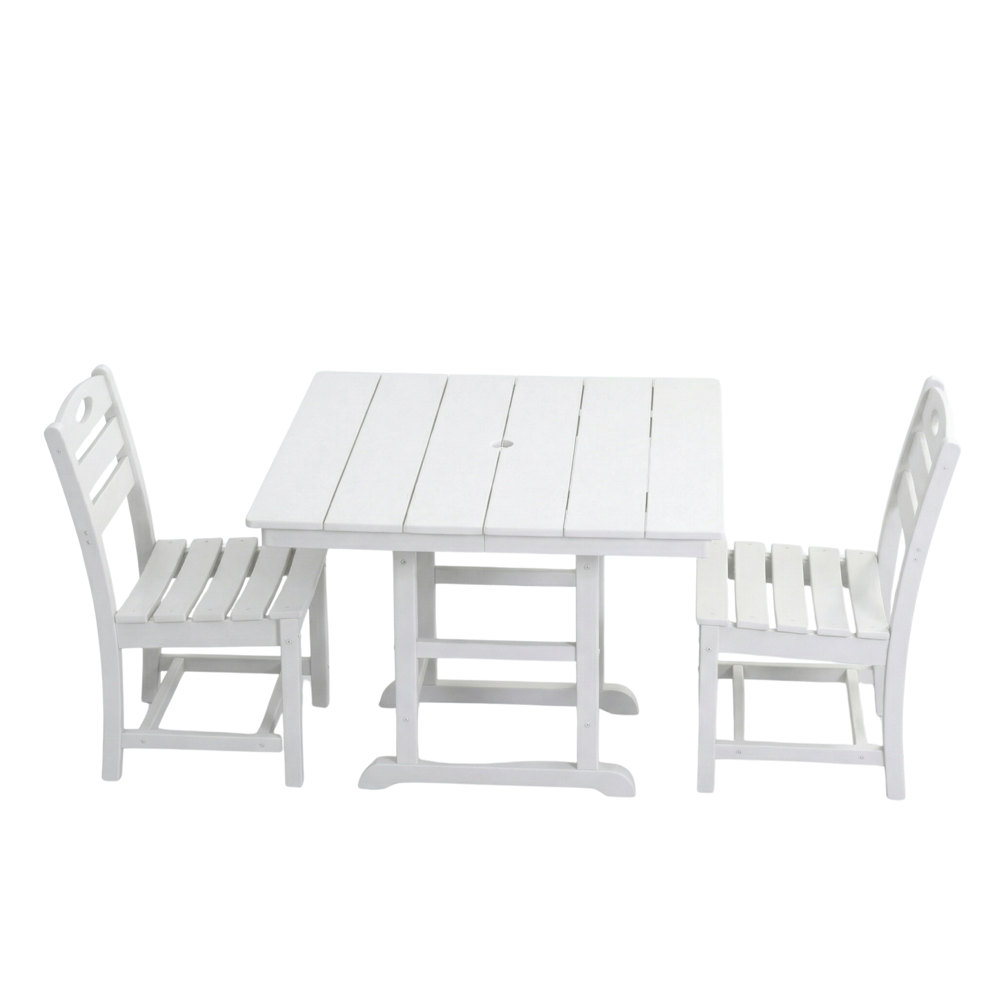 Outdoor Patio Dining Set HDPE White 3 Piece Square Table 2 Chairs Seats 2