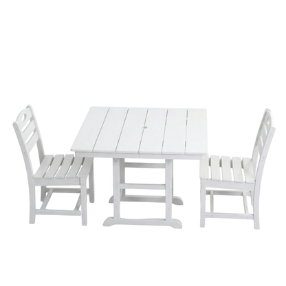 Outdoor Patio Dining Set HDPE White 3 Piece Square Table 2 Chairs Seats 2