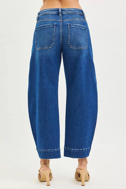 RISEN Mid Rise Crop Barrel Jeans