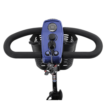Mobility Scooter 4-Wheel Metal Blue 300 LB 10 Mile Basket Cup Holder 5 mph