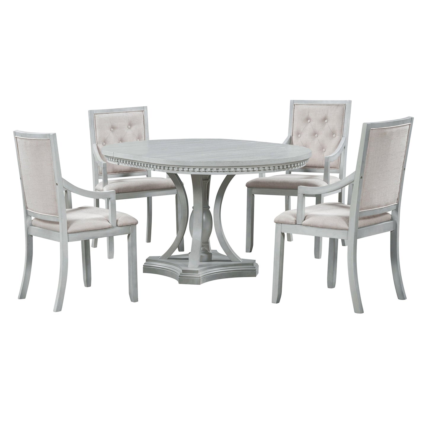 Retro 5-piece Dining Set Extendable Round Table and 4 Chairs for Kitchen Dining