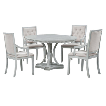 Retro 5-piece Dining Set Extendable Round Table and 4 Chairs for Kitchen Dining