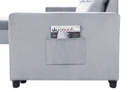 Ruby - Reversible Sleeper Sectional Sofa With Storage Chaise And Side Pocket - Light Gray