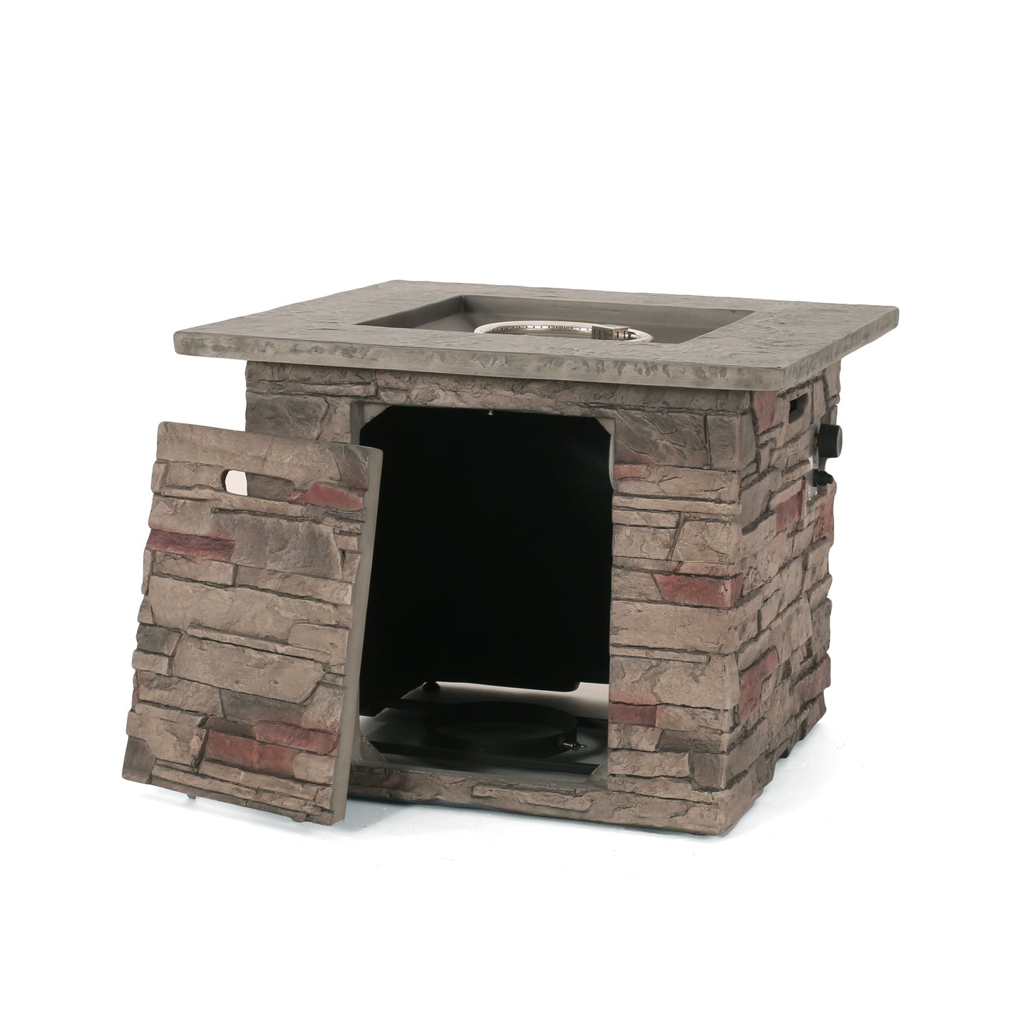 Classic Stone Design 32 Inch Square MGO Fire Pit 40000 BTU, Stone Gray