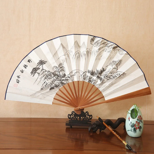 1Pcs Chinese Style Retro Folding Silk Fan Decorative Men Pocket Bamboo Handle Hand Held Fan Party Favors Home Decoration Crafts