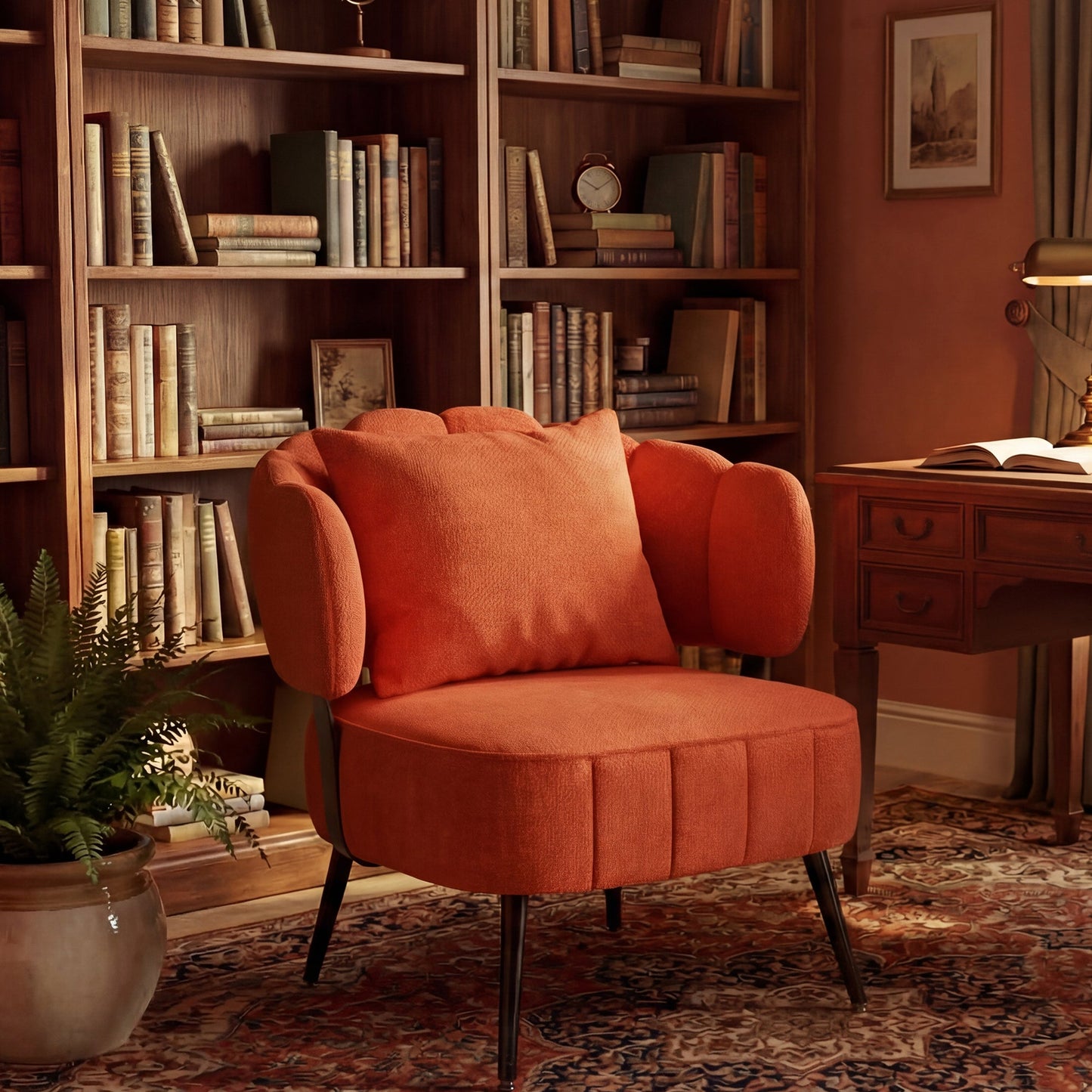 Accent Chair Barrel Armless Chenille Orange Pocket Coil Curved Arms 300 LB