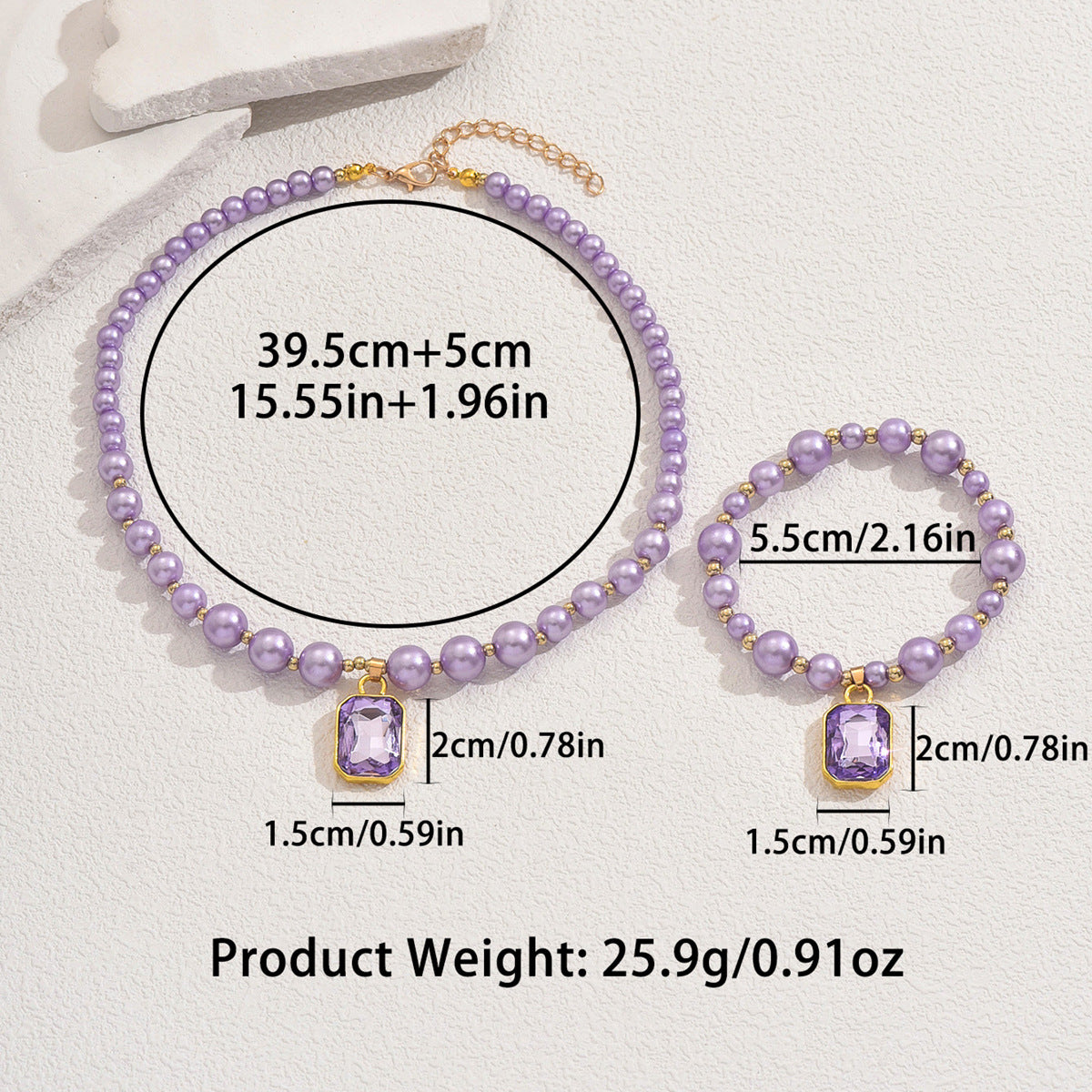Fashion OL European Style Women Jewelry Set, Niche Rhinestone Inlaid Pendant Pearl Necklace & Matching Bracelet Clavicle Accessories