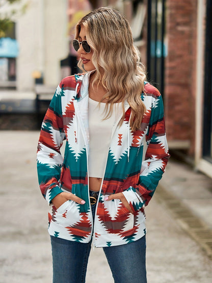 Geometric Hooded Sweatshirt Jacket