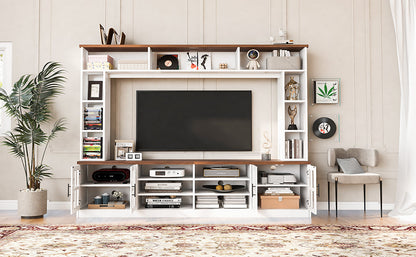 White MDF Glass TV Stand Entertainment Center Wall Unit 80