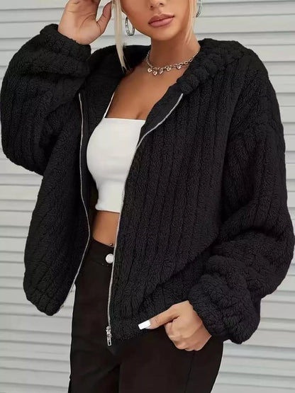Teddy Bear Ear Hooded Fleece Outerwear