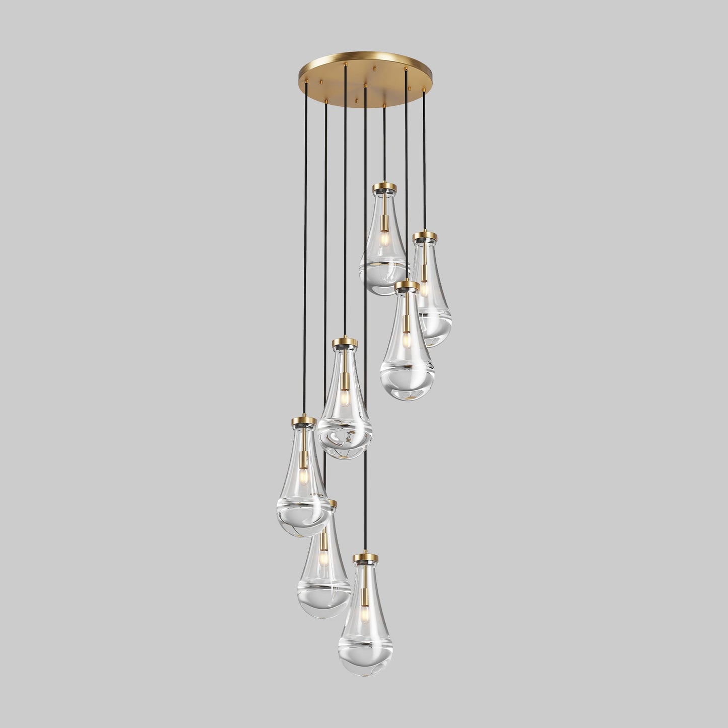 Chandelier 7-Light Pendant Adjustable Black Living Room Foyer Stairwell