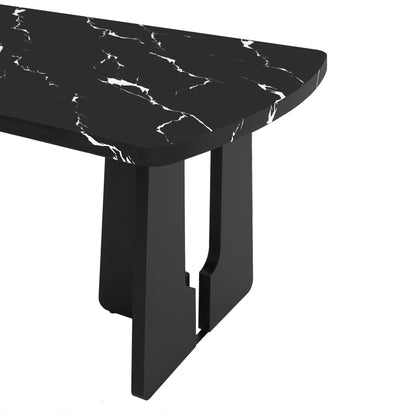 6 Piece Modern Dining Table Set, 63' Faux Marble Dining Table with Geometric