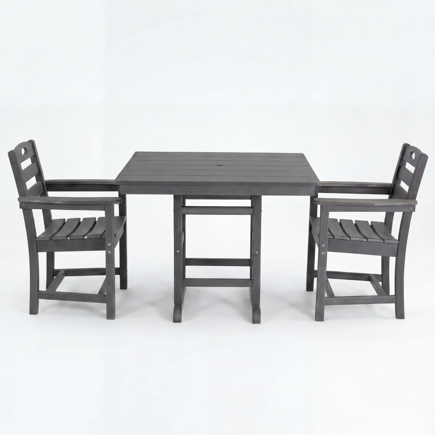 Outdoor Patio Set HDPE Gray 3 Piece Square Table 2 Armchairs Seats 2